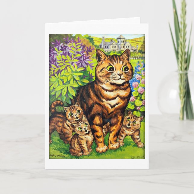 Cartão Família de Gatos em Jardim, Louis Wain (Frente)