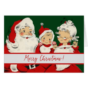 Cartão Família de Papai Noel Retro Meados do Século – Kit