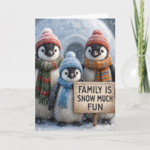 Cartão Família De Pinguins De Natal Em Flocos De Neve