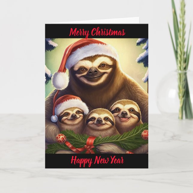 Cartão Família de Sloth de Natal (Frente)