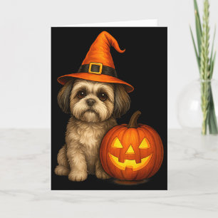 Cartão Família do Shih Tzu no traje de abóbora de Hallowe