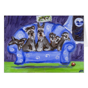 Cartão família do sofá do schnauzer