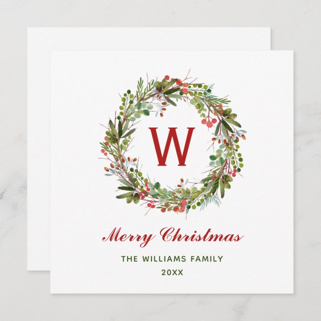 Cartão Família Elegante de Wreath de Natal (Frente/Verso)