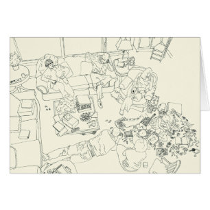 Cartão Família Engraçada Mess na Arte de Desenho da Linha