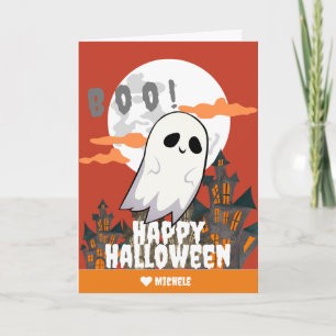 Cartão Família fantasma e amigos do Feliz Halloween