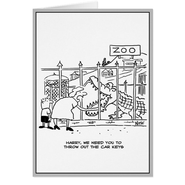 Cartão Família no Zoo. Pai Engolido pelo Alligador (Frente)