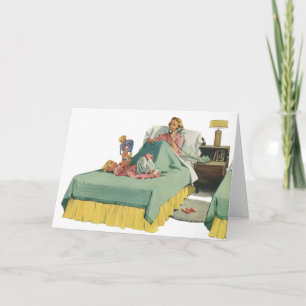 Cartão Família Vintage servindo café da manhã da mãe 