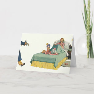 Cartão Família Vintage servindo café da manhã da mãe na c