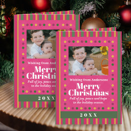 Cartão Family Christmas Stripes Photo Holiday Postcard