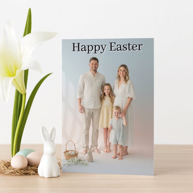 Cartão Family Photo Easter Holiday Folded  (Simple modern family template photo card with inside greeting )