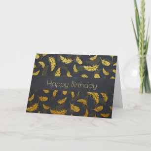 Cartão Fancy Chic Penas Douradas No Aniversário Preto