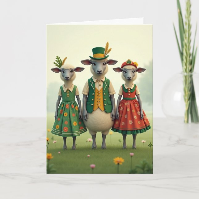 Cartão Fancy Sheep Meadow Folk Card (Frente)