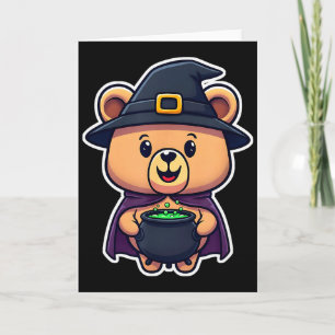 Cartão Fantasia de Bruxa Chibi de Halloween Urso Com Cald