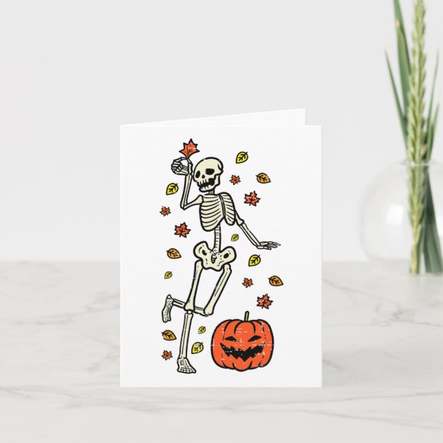 Cartão Fantasia de Dança do Esqueleto Abóbora Halloween O (Frente)