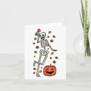 Cartão Fantasia de Dança do Esqueleto Abóbora Halloween O