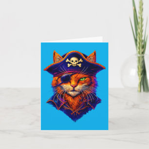 Cartão Fantasia de Gatinho Pirata Divertida de Halloween 