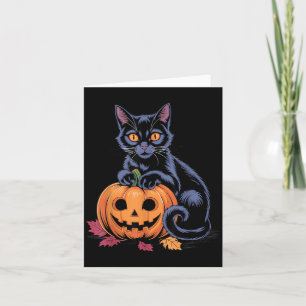 Cartão Fantasia de Halloween de Abóbora de Gato Preto Ret