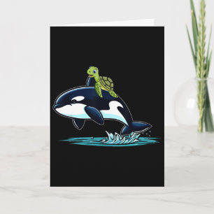 Cartão Fantasia de Orca Montando Tartaruga Amante de Anim