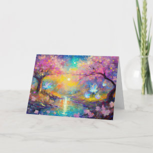 Cartão Fantasia do Nascer do Sol com Flor de Cerejeira