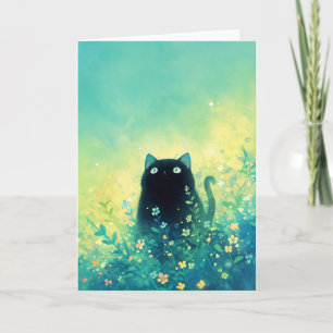 Cartão Fantasia Floral do Gatinho Preto