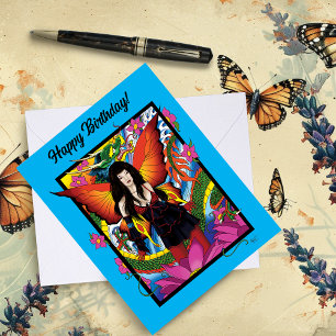 Cartão Fantasia Gótica Azul Mística Fada Dragão