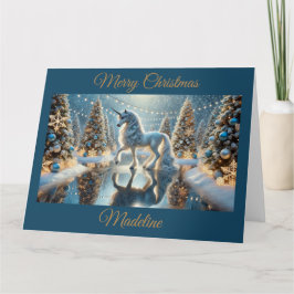 Cartão Fantasia Unicórnio com Árvores de Natal Shimmering