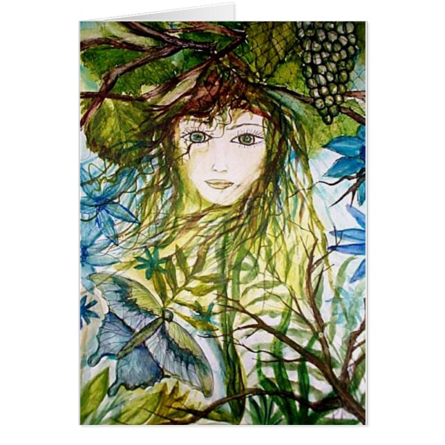 Cartão Fantasia verde da menina - borboleta (Frente)