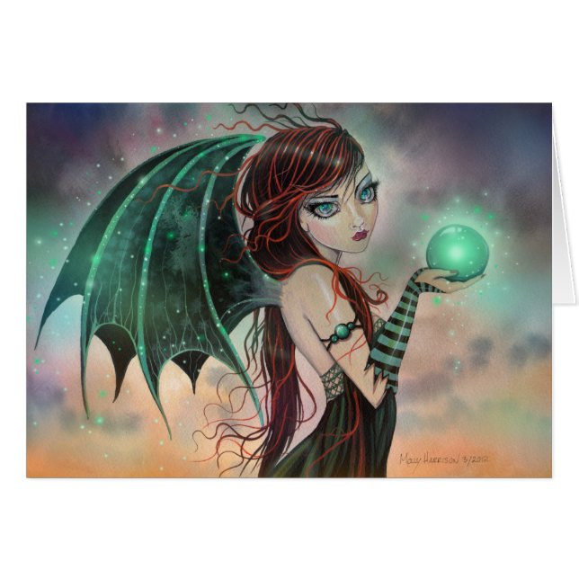 Cartão Fantasia Verde Vampiro Gótica Fada Arte (Frente Horizontal)