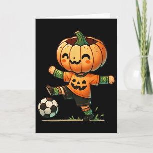 Cartão Fantasias de Halloween de Futebol de Abóbora para