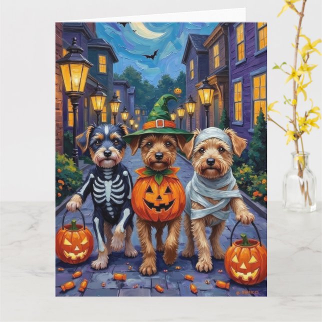 Cartão Fantasias de Halloween para Cães Lowchen em Doces  (Flor Amarela)