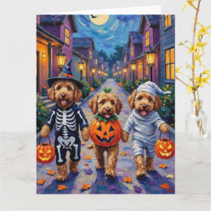 Cartão Fantasias de Halloween para Goldendoodle em Doces