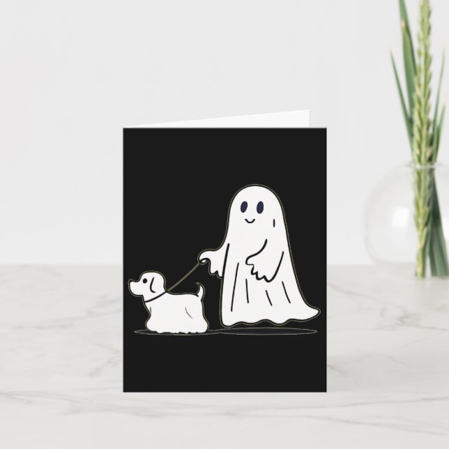 Cartão Fantasma Andando Cachorro Ghostie Dia de as Bruxas (Frente)