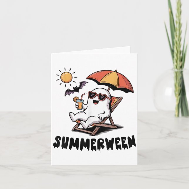 Cartão Fantasma Assustador Fofo do Summerween Com Vibraçõ (Frente)