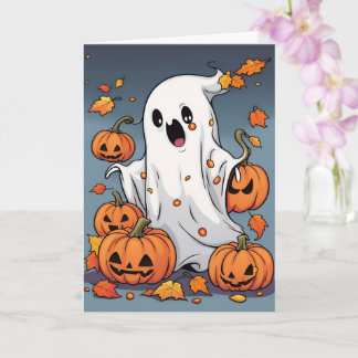Cartão Fantasma Bonita no Halloween de Pumpkins