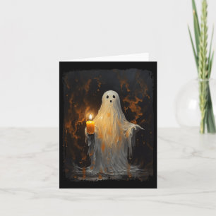 Cartão Fantasma Bonito Segurando Velas Diversão Halloween