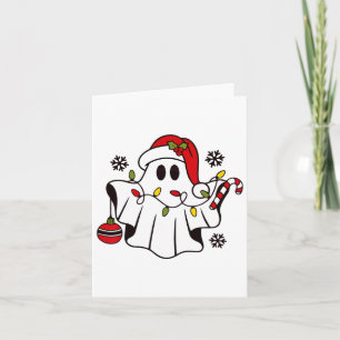 Cartão Fantasma Bonito Spooky Natal Chapéu de Papai Noel 