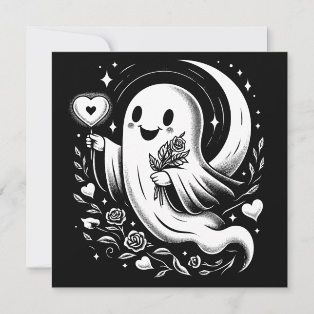 Cartão Fantasma com Coração e Rosas Cute Espiritual do Di (Frente)