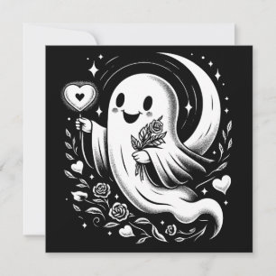 Cartão Fantasma com Coração e Rosas Cute Espiritual do Di