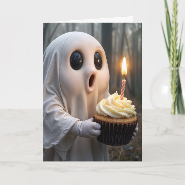 Cartão Fantasma com Cupcake de aniversário (Frente)