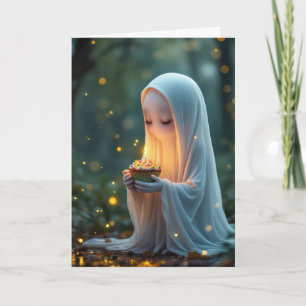 Cartão Fantasma com Cupcake de aniversário