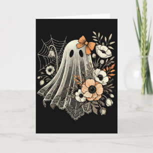 Cartão Fantasma de Halloween com Flores Vintage 