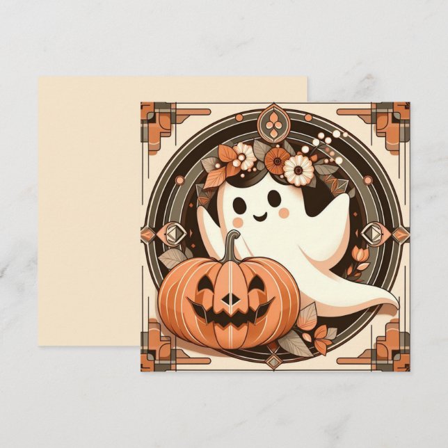 Cartão Fantasma de Halloween e Jack-o'lantern Assustador (Frente/Verso)