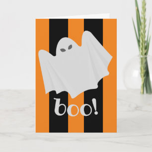 Cartão Fantasma de Halloween Fofo Laranja e Preto "Espeta