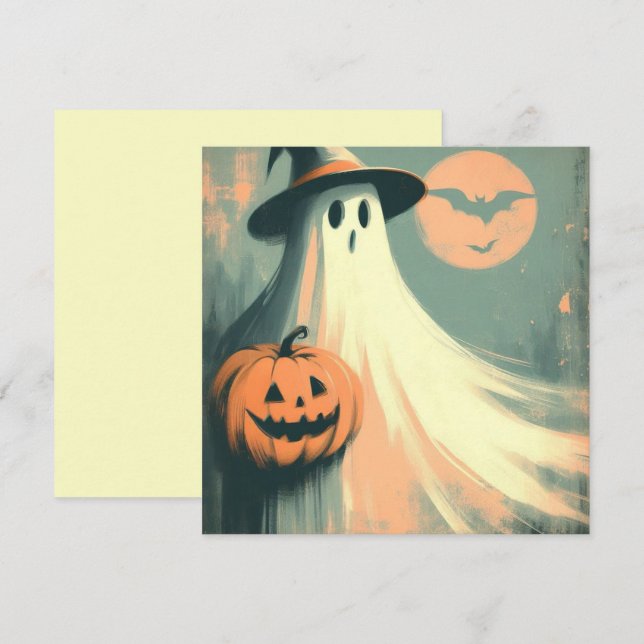 Cartão Fantasma do Dia das Bruxas e Jack-o'lantern Assust (Frente/Verso)