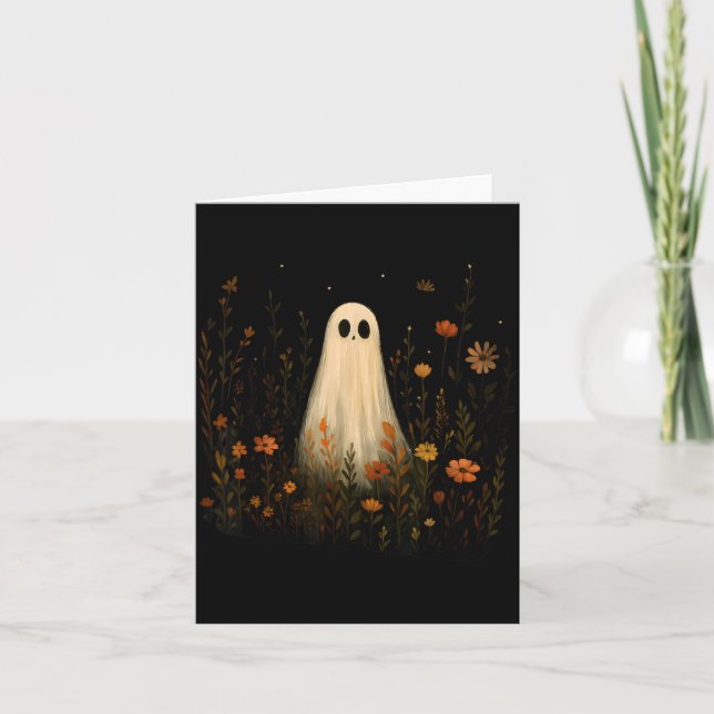 Cartão Fantasma Em Um Prado Florido Design De Halloween D (Frente)