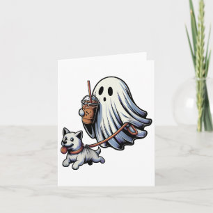 Cartão Fantasma Engraçado Andando Cachorro Fantasma Noite
