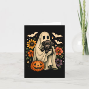 Cartão Fantasma Floral Cachorro Preto Coquette Halloween