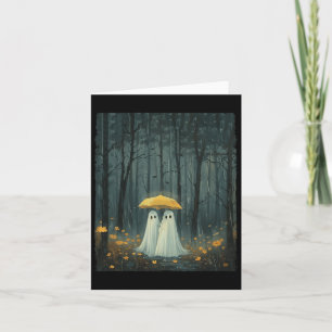 Cartão Fantasma Floral Segura Casal de Guarda-chuva Tempo