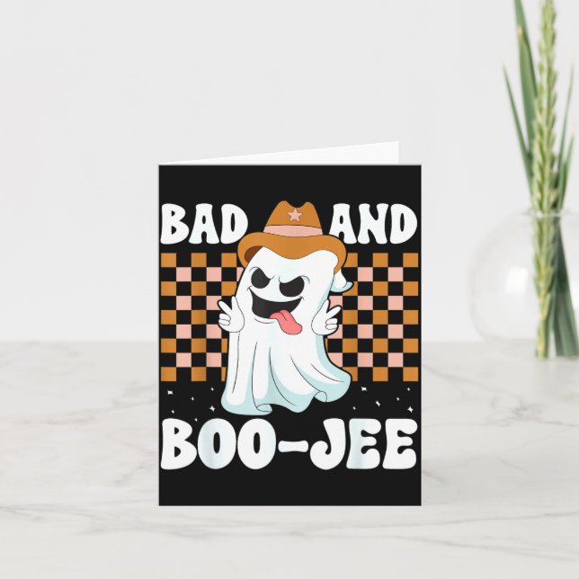 Cartão Fantasma Fofo Boujee Ruim E Boo-Jee Halloween (Frente)