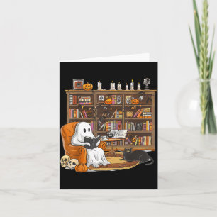 Cartão Fantasma Fofo Lendo Livros Com Gato Preto Hallowee